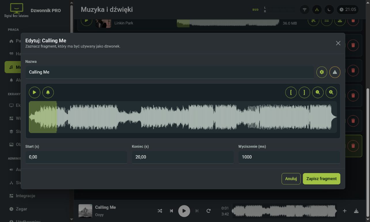 Edytor dźwięku z Fade-out w Dzwonniku PRO